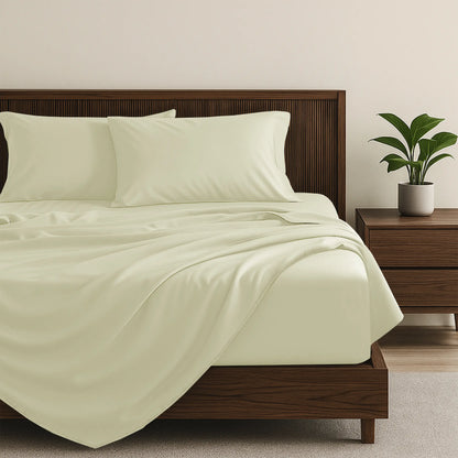 Lux Decor 4Pc Bamboo Blend Bed Sheet, Cooling Sheets & Soft Breathable Hotel Quality Bedding, 16-Inch Deep Fitted Sheet, Wrinkle Free, Machine Washable, Silky Smooth Sheets Set