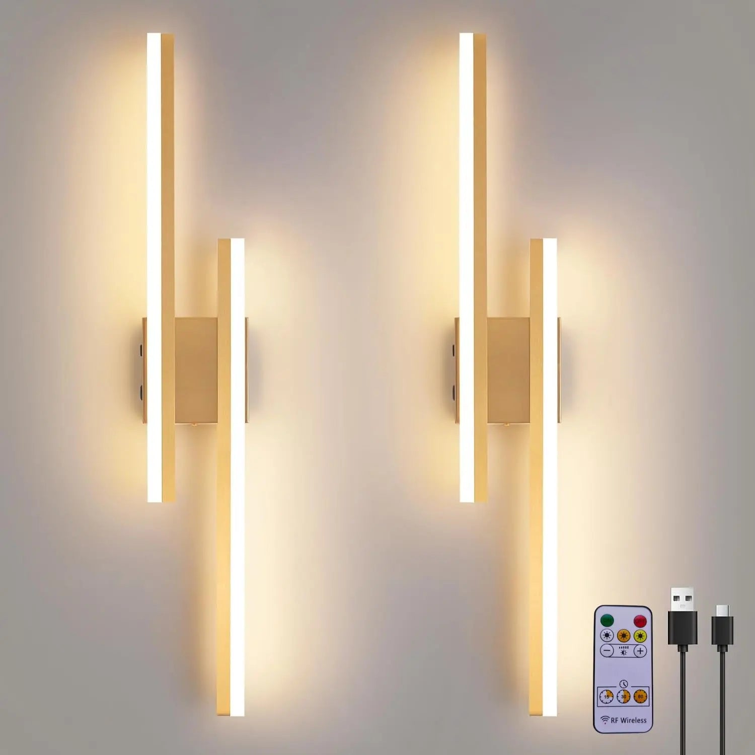 Modern Rechargeable LED Wall Light, Led Wall Sconce, Dimmable Wall Lamp, Remote Control Brightness & Color Temperature Adjustment, Timer Function, 40Cm, Bedroom, Living Room, Dining Room