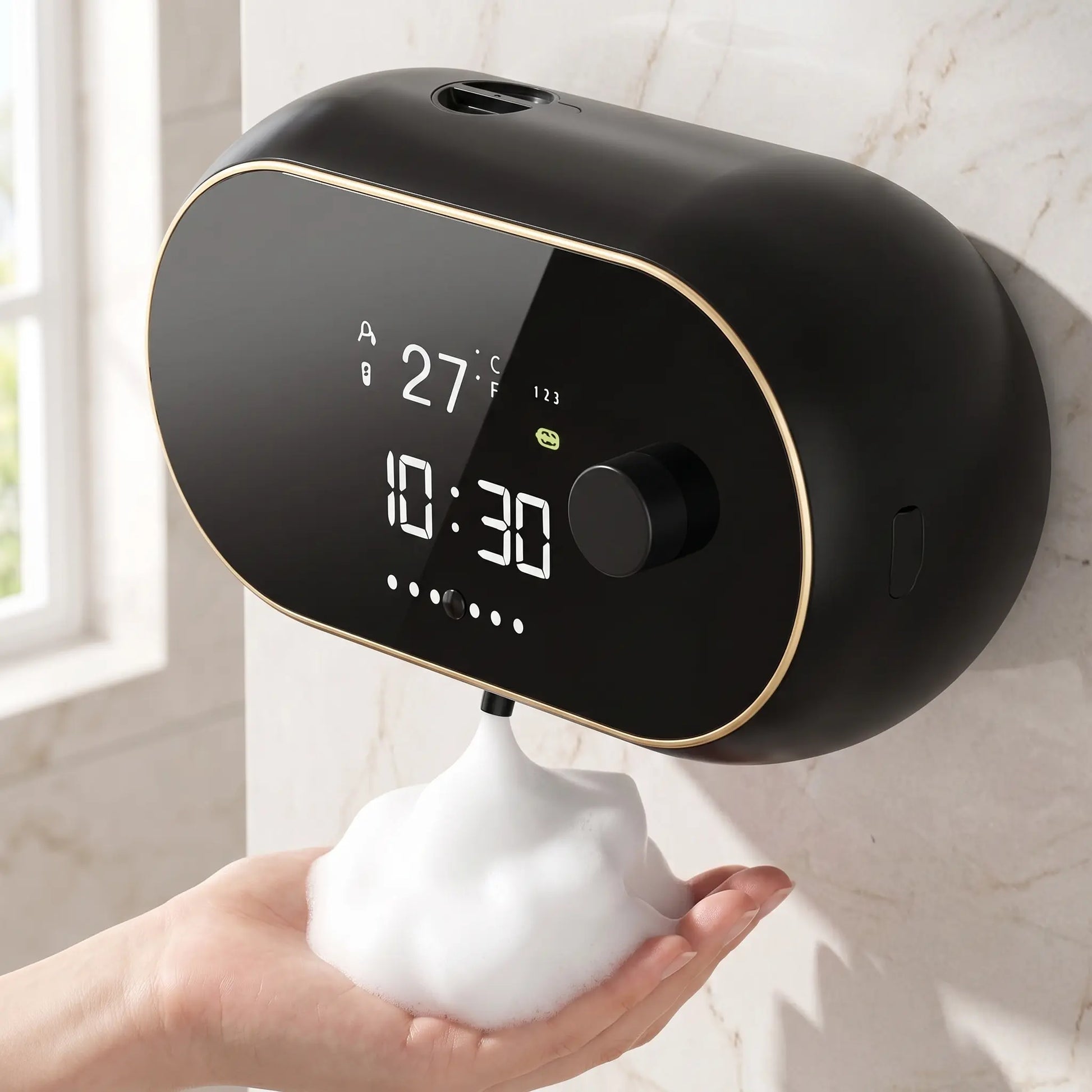 Automatic Soap Dispenser, 500ML Touchless Foaming Soap Dispenser, 3 Adjustable Levels, USB Rechargeable Wall Mounted Electric Soap Dispenser with Infrared Sensor, LED Display, IPX5 Waterproof for Bathroom Kitchen Hotel Commercial (Black)#Summervibes