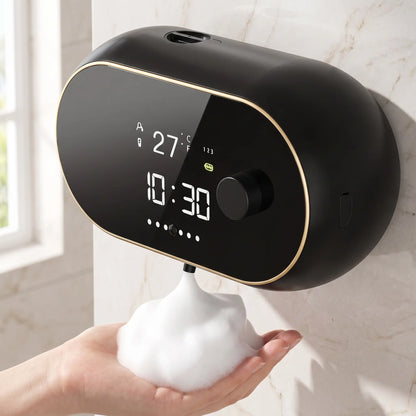 Automatic Soap Dispenser, 500ML Touchless Foaming Soap Dispenser, 3 Adjustable Levels, USB Rechargeable Wall Mounted Electric Soap Dispenser with Infrared Sensor, LED Display, IPX5 Waterproof for Bathroom Kitchen Hotel Commercial (Black)#Summervibes