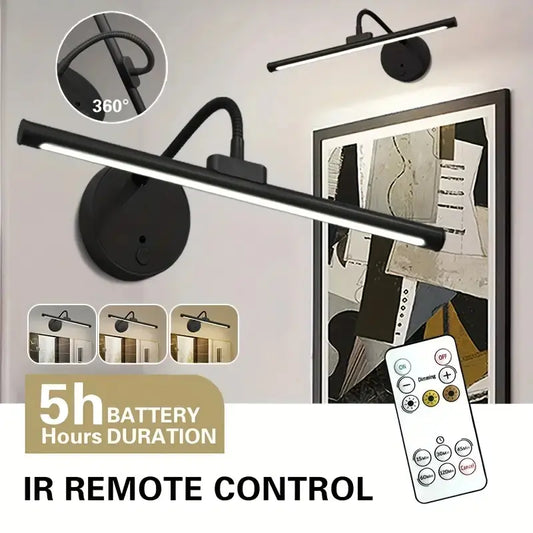 1Pc Adjustable Dimmable Picture Light with Remote Control and Timer, Gold, USB Rechargeable Wall Light, Indoor Lighting, Home Decoration Lamp for Gallery Art, Paintings, Portraits